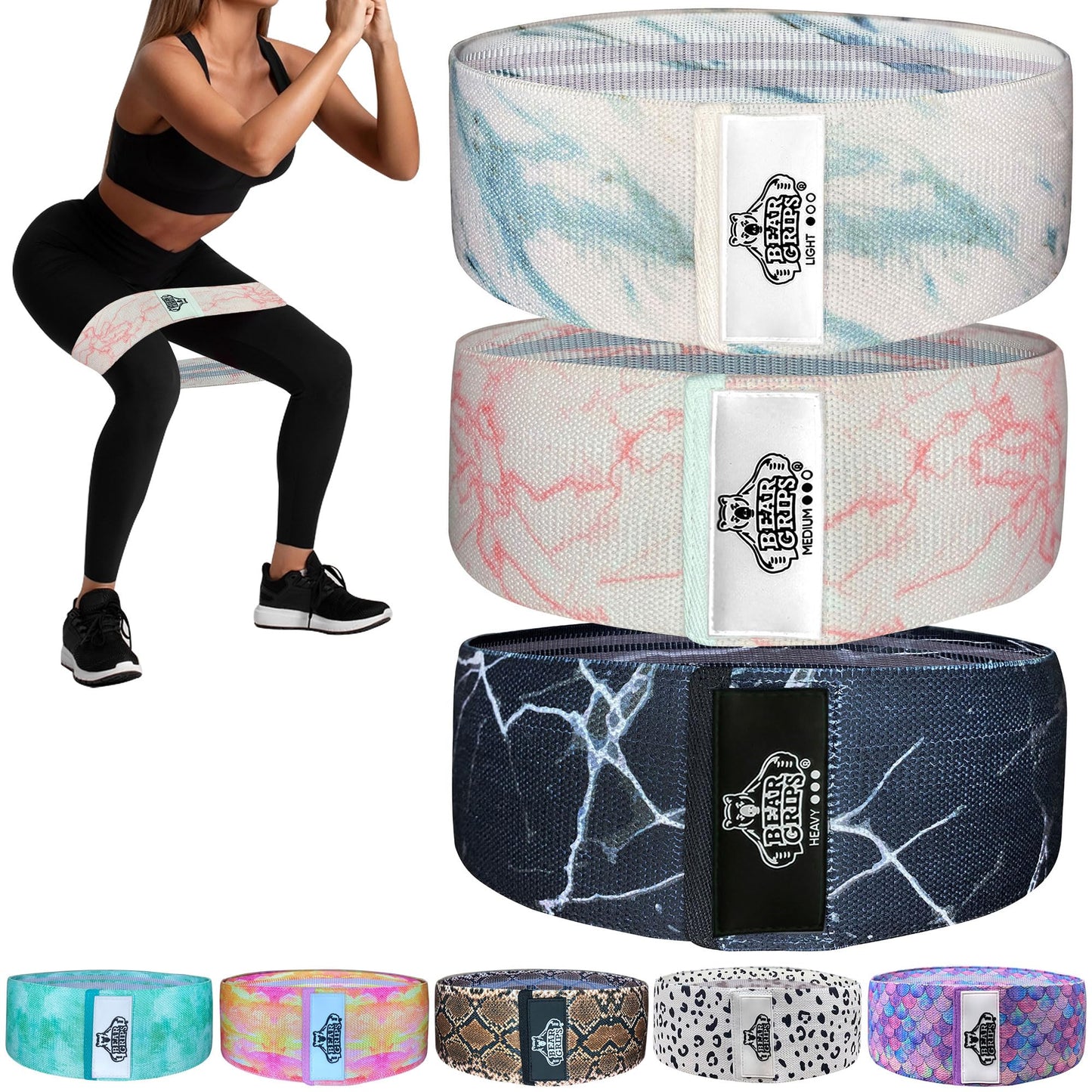 Cloth Resistance Bands - Set of 3 - Varying Resistance Levels - For Hip - Booty - Legs