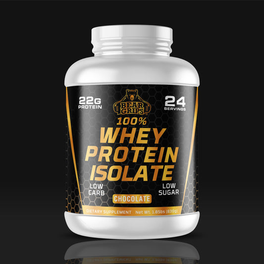 100% Whey Protein Isolate - Chocolate - 22g Pure Protein - 24 Servings - Low Carb - Low Sugar - Bear Grips -Premium Protein