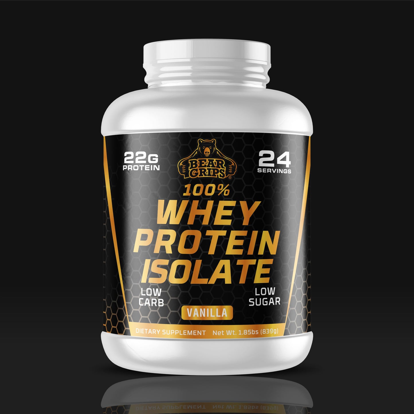 100% Whey Protein Isolate - Vanilla - 22g Pure Protein - 24 Servings - Low Carb - Low Sugar - Bear Grips -Premium Protein