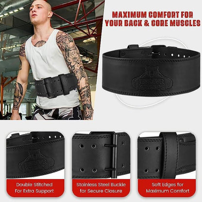 5mm Double Prong Weight Lifting Belt - 4 Inch Uniform Width - Steel Buckle.