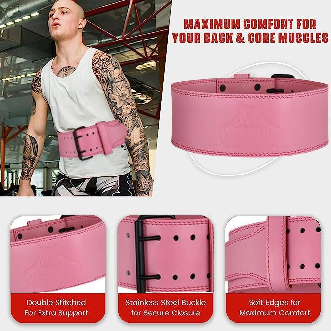 5mm Double Prong Weight Lifting Belt - 4 Inch Uniform Width - Steel Buckle.