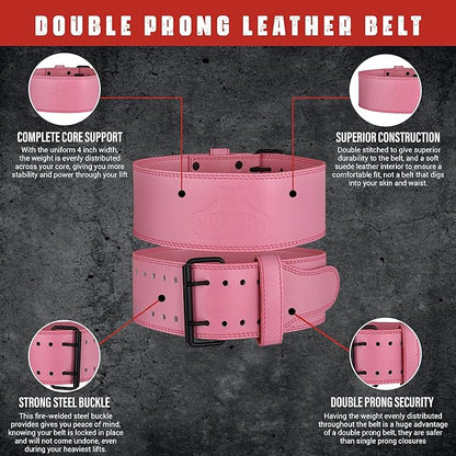 5mm Double Prong Weight Lifting Belt - 4 Inch Uniform Width - Steel Buckle.