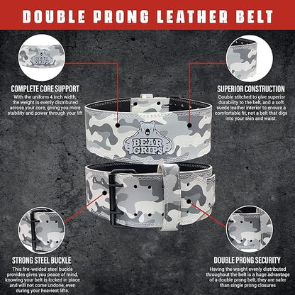 5mm Double Prong Weight Lifting Belt - 4 Inch Uniform Width - Steel Buckle.