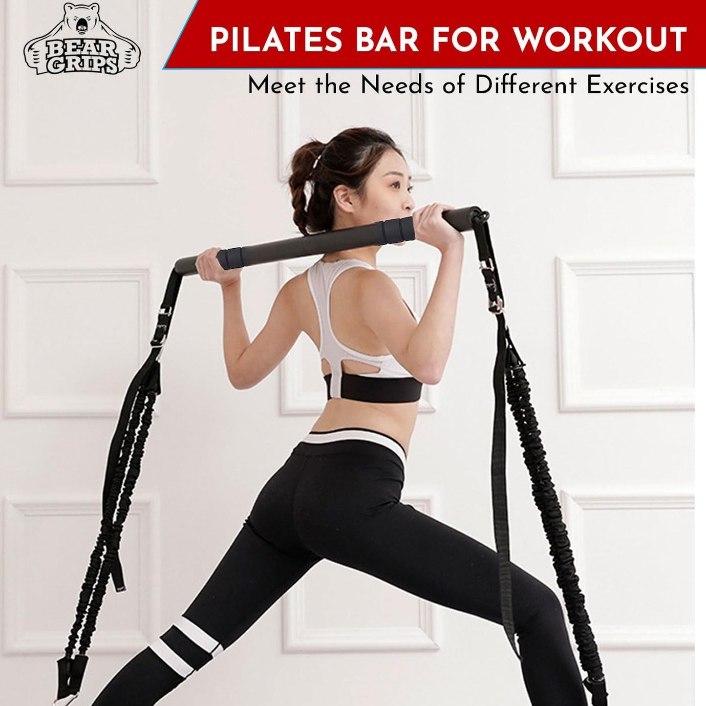 Portable 3 Piece Bar for Resistance Bands - Pilates -  Home Gym - Carrying Case Included