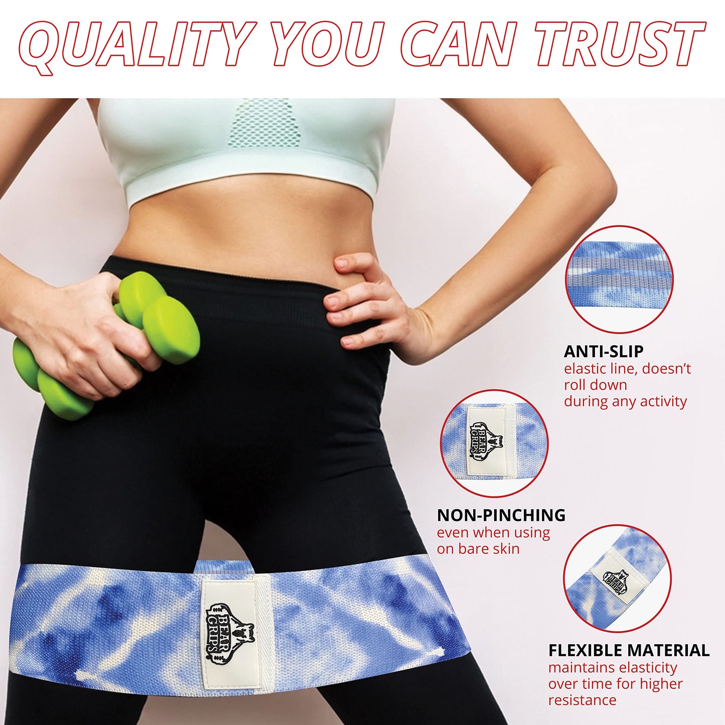 Cloth Resistance Bands - Set of 3 - Varying Resistance Levels - For Hip - Booty - Legs