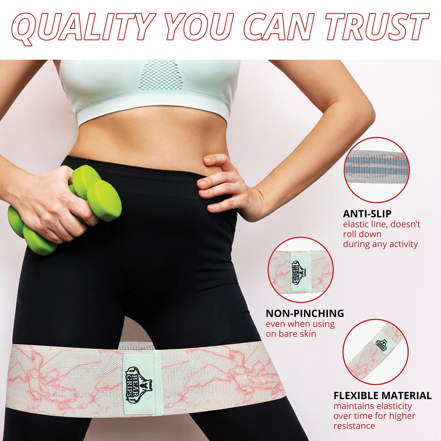 Cloth Resistance Bands - Set of 3 - Varying Resistance Levels - For Hip - Booty - Legs