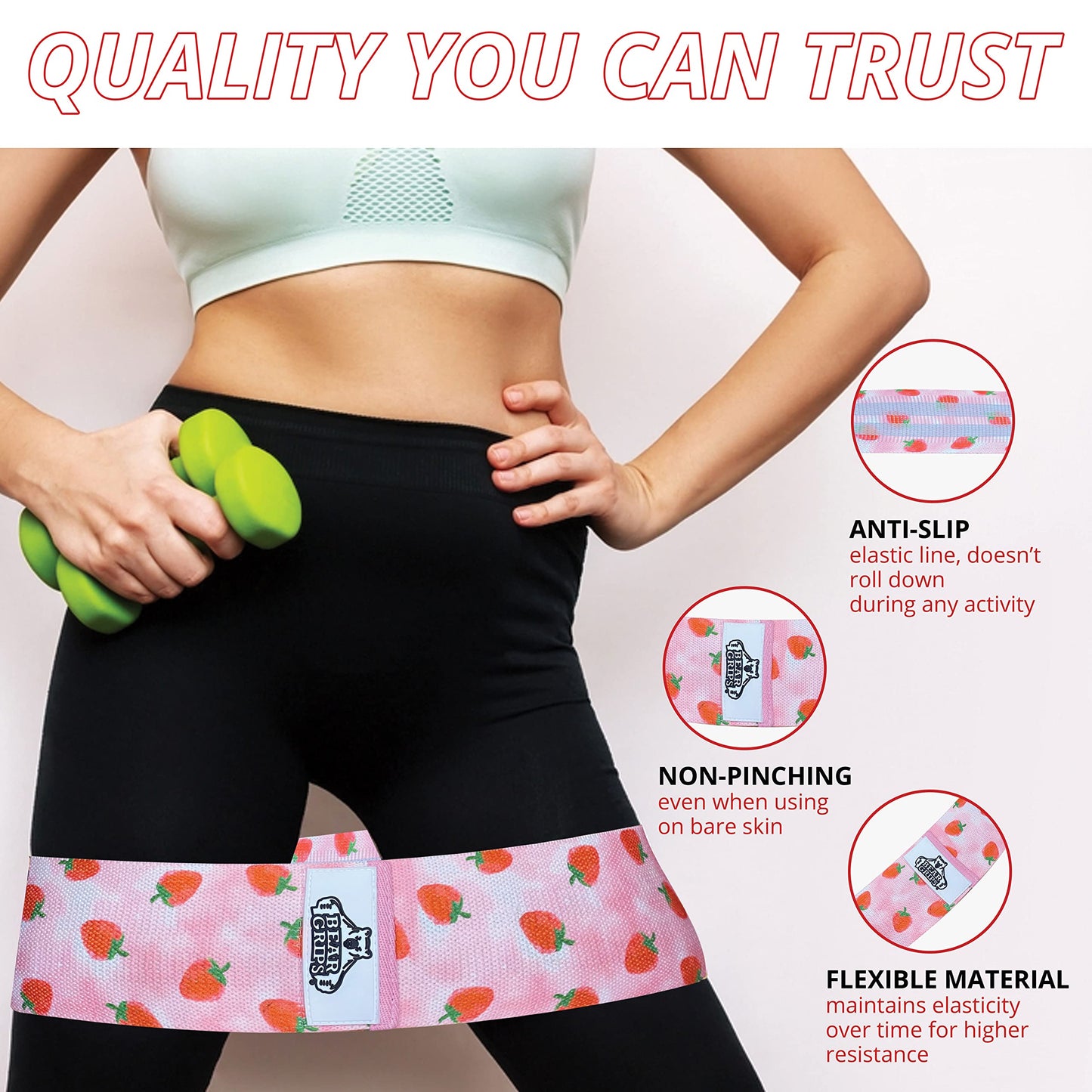 Cloth Resistance Bands - Set of 3 - Varying Resistance Levels - For Hip - Booty - Legs