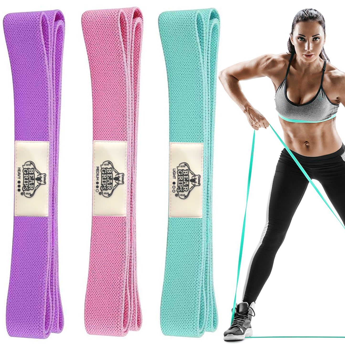 Cloth Resistance Bands - Set of 3 - Varying Resistance Levels - For Hip - Booty - Legs