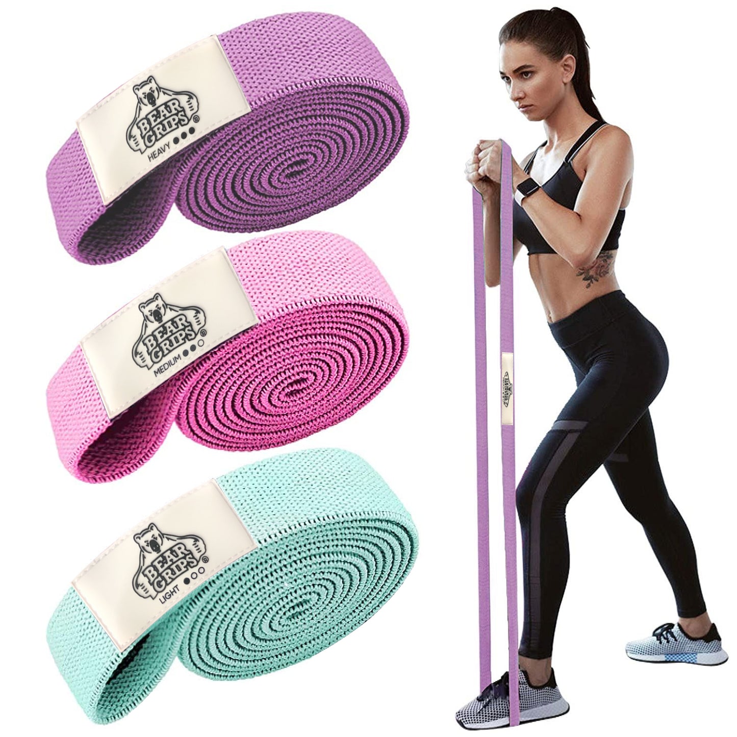 Cloth Resistance Bands - Set of 3 - Varying Resistance Levels - For Hip - Booty - Legs