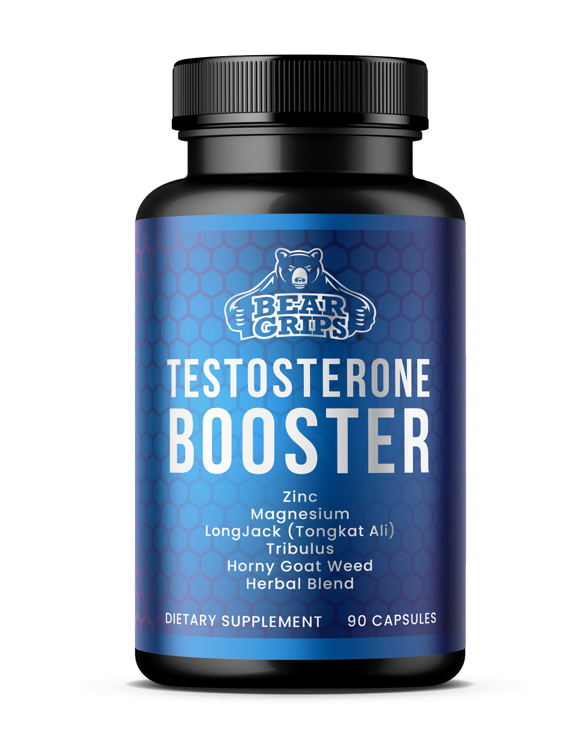 Extra Strength Testosterone Booster | Strength, Libido, Immunity | Magnesium, Zinc, Tribulus Terrestris, Horny Goat Weed, Longjack, Saw Palmetto, Hawthorn Berries | 90 Capsules, Made in the USA By Bear Grips