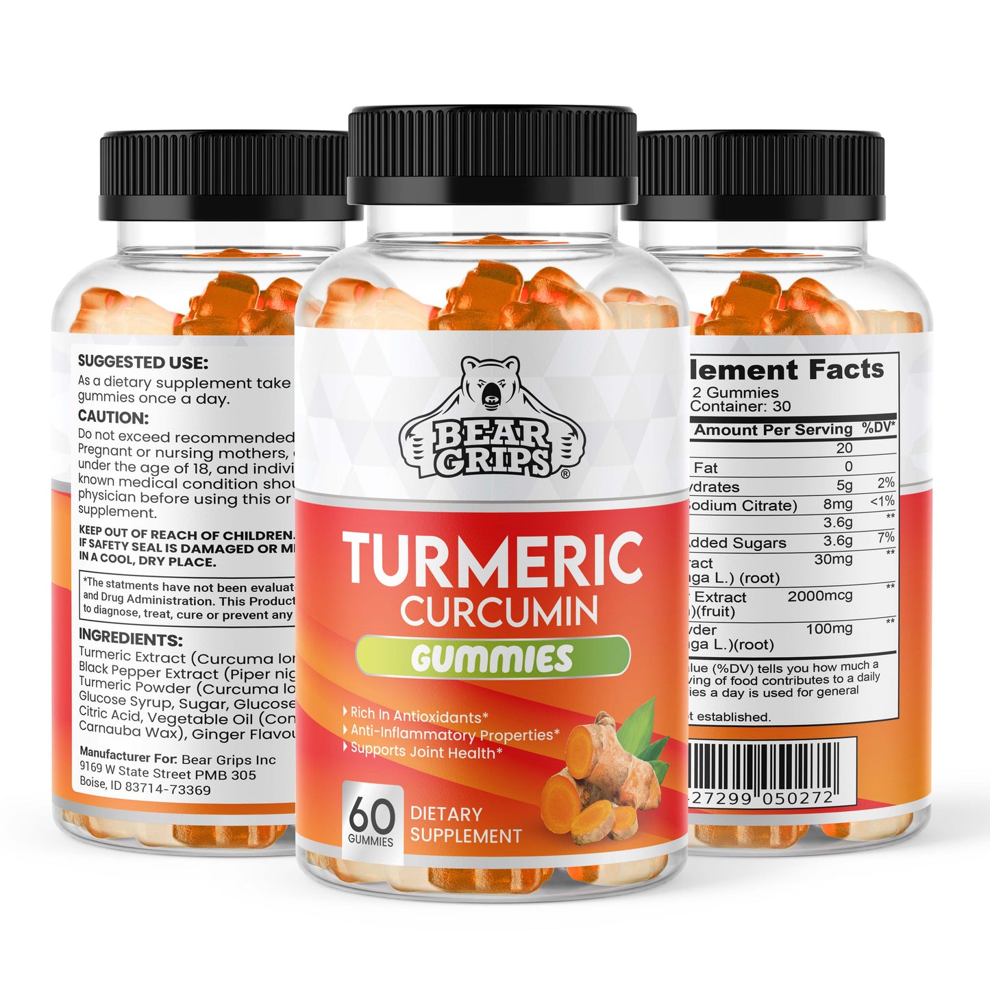 Turmeric Gummies - Unlock the Power of Curcumin, Enriched with Black Pepper, for Joint, Bone, and Skin Health in Delicious, Daily Bites by Bear Grips