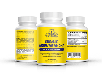 Organic 1,300mg Ashwagandha| Stress & Anxiety | Emotional Well- Being | Calm, Relaxed State of Mind. By Bear Grips